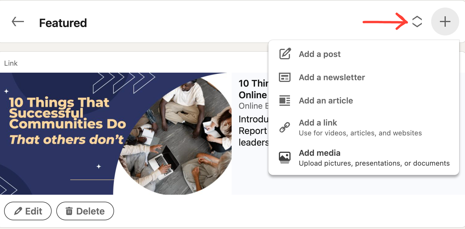 Image displays the fields to fill out when adding an item to your LinkedIn profile Featured section