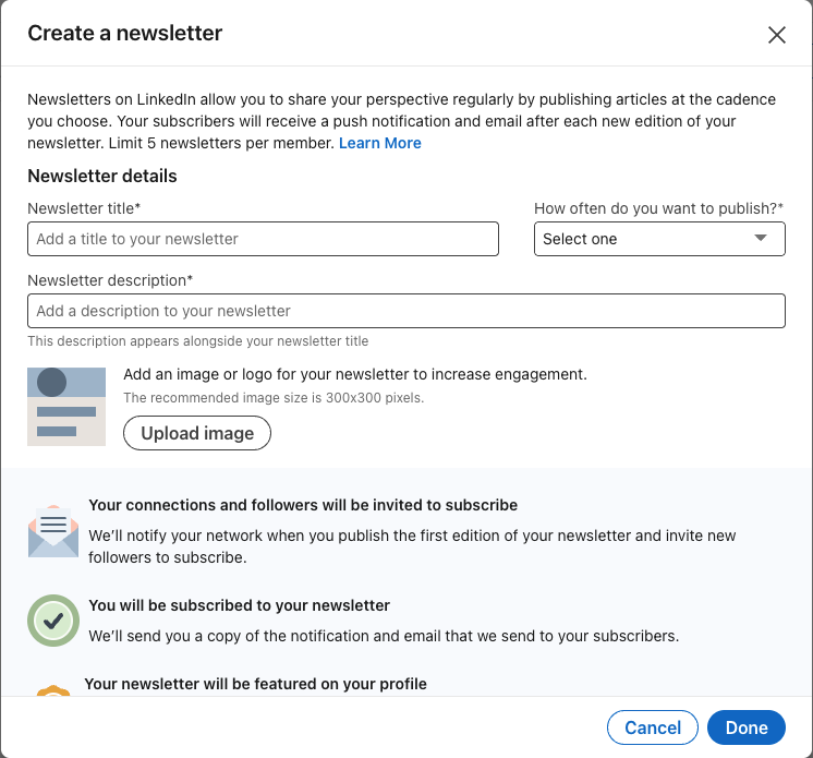 Shows how to start your newsletter. Step 4 - Shows the form you need to fill out to create the newsletter.