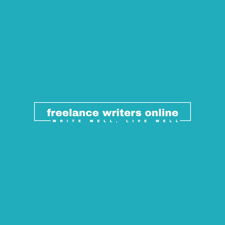 Freelance Writers Online logo, with a teal background and a white tagline that says "Write Well, Live Well"