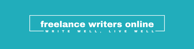 Freelance Writers Online logo, with a teal background and a white tagline that says "Write Well, Live Well"