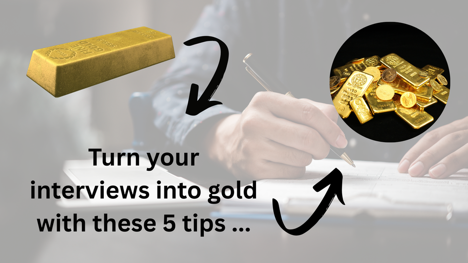 Gold bars multiplying into more gold bars and coins as an analogy for a writer turning their interviews into multiple ways of creating new, paid content  
